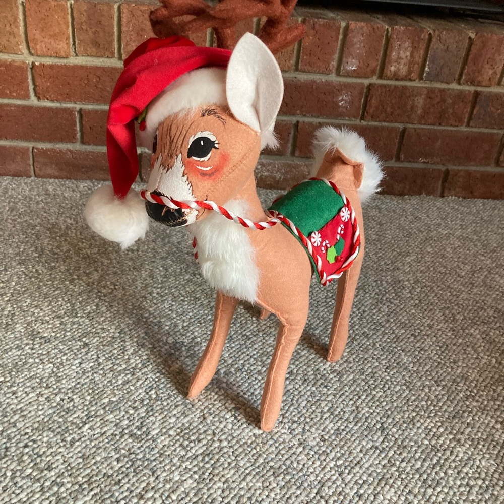 Annalee Peppermint Reindeer 2007 Christmas Felt Decor Santa Hat No Box